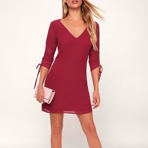 Lulus Romantic Twist Wine Red Long Sleeve Dress